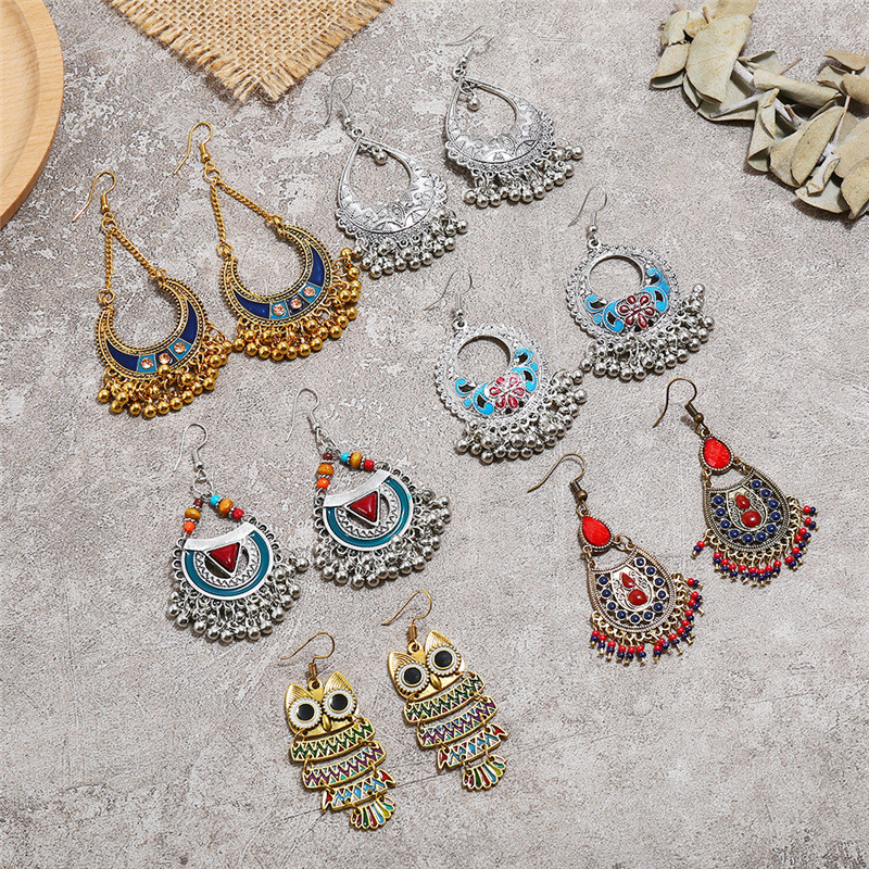 Mới Bông Tai Retro Sang Trọng Thiết Kế Sơn Tua Rua Style Boho
