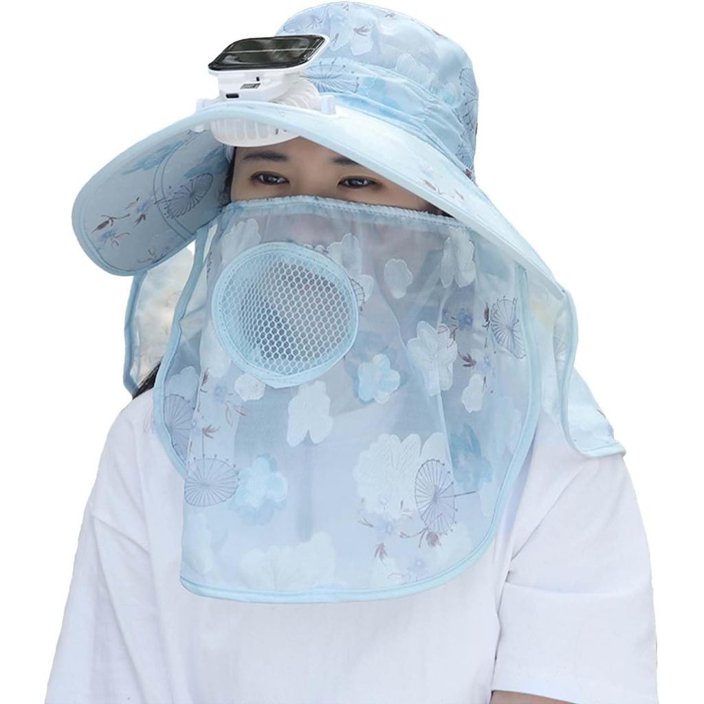 Women Solar Fan Hat Wide-Brim Sun Hat Solar Fan for Womens, UPF 50+ Bucket Fishing Hat with Fan Buil