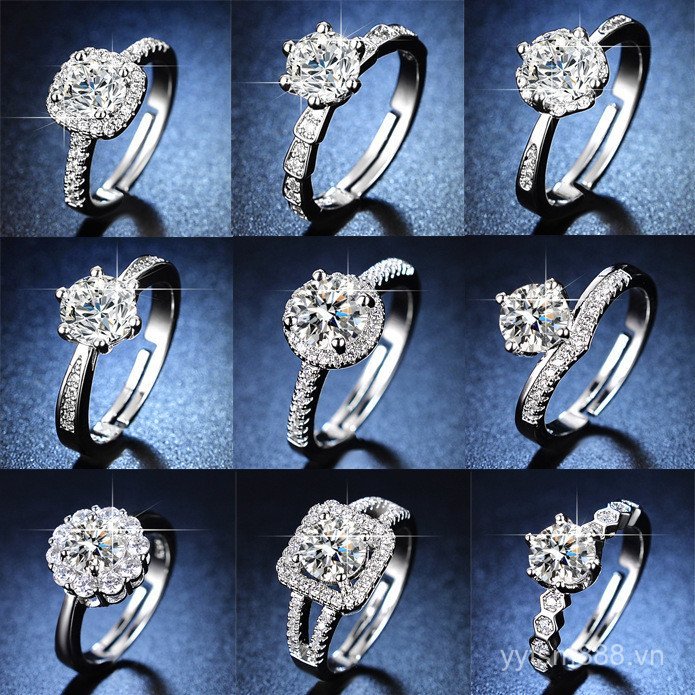 Nhẫn Moissanite Nữ Một Carat Sáu Móng Vuốt Nhẫn Cưới