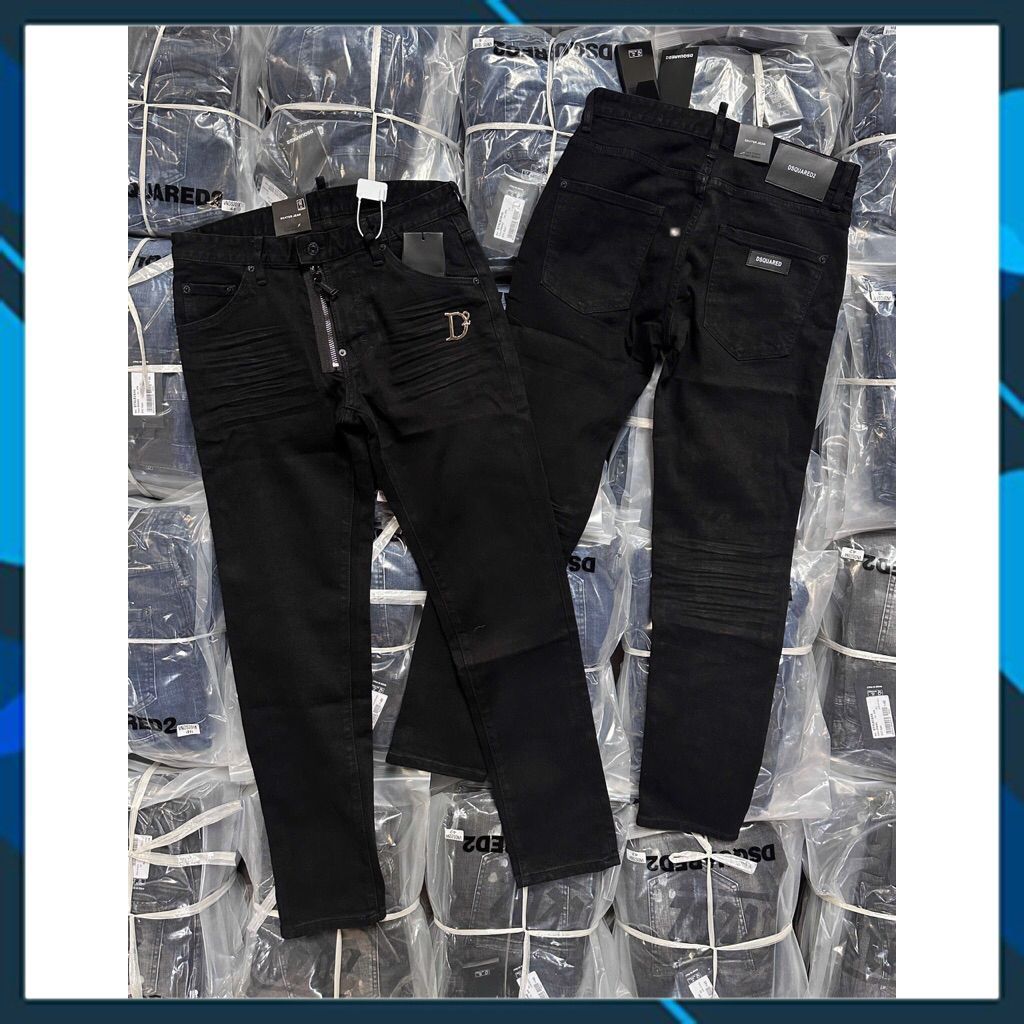 Quần jean nam DSQ đen trơn khoá lệch fom biker logo D2 hàng Quảng Châu
