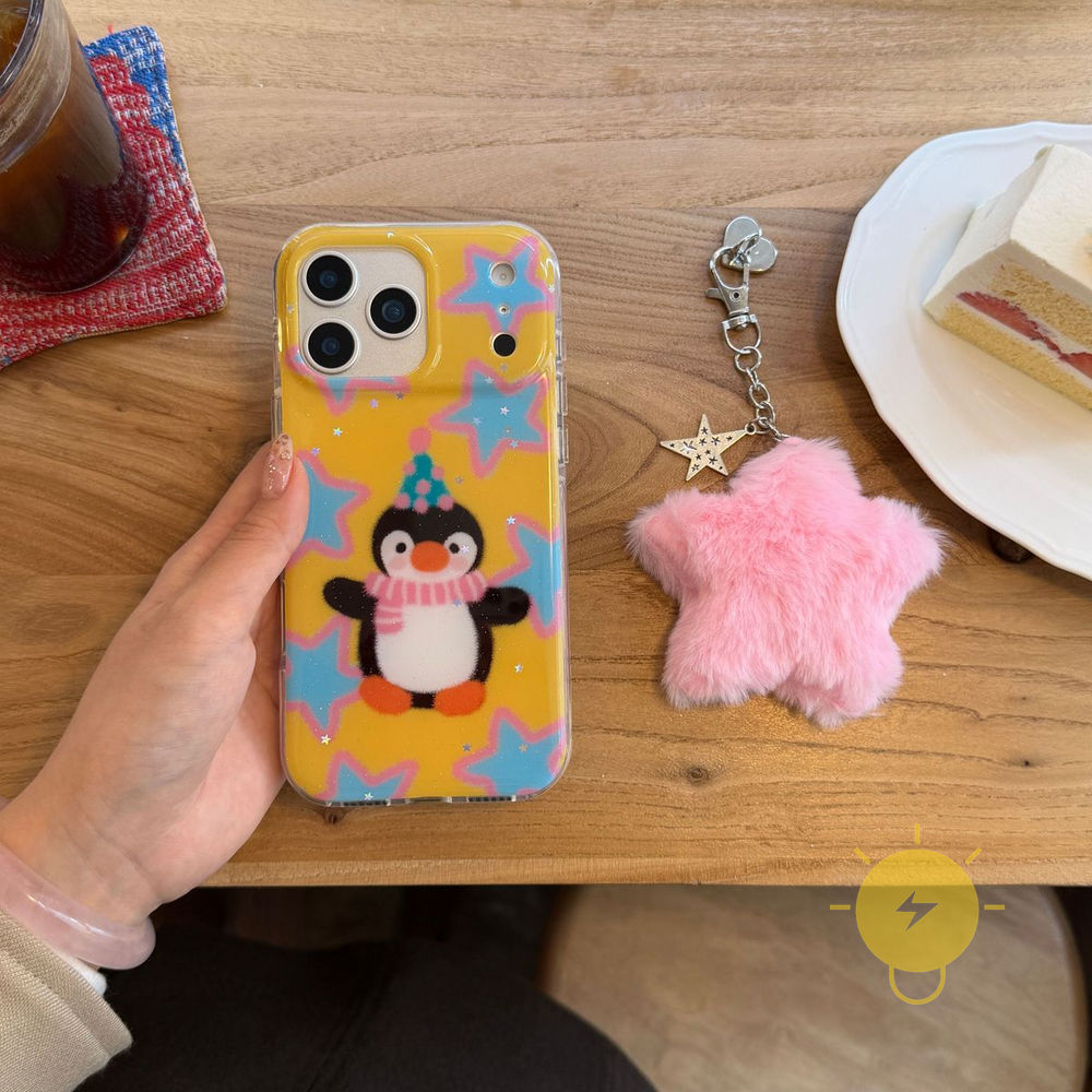Phone Case For iPhone 17 Pro Max 16 15 14 13 TPU Chain Penguin Goose Star Pendant Aesthetic Korean C