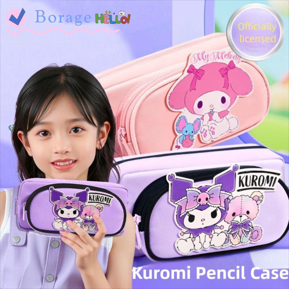 Túi đựng bút BORAGE, Bút chì dung lượng lớn Kuromi, Túi văn phòng phẩm nhiều lớp hoạt hình Melody Đồ