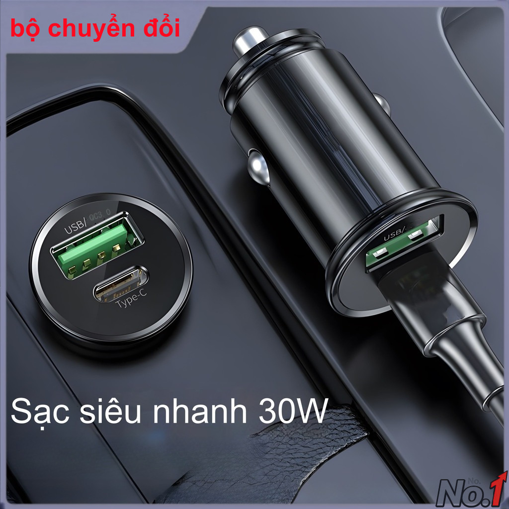[Cao cấp]Cốc sạc nhanh ô tô PD30W Type-C + USB-A – Hỗ trợ sạc nhanh cho iPhone Samsung Huawei chuẩn 