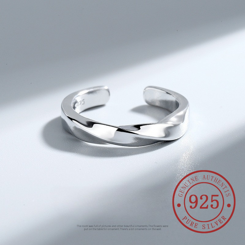 Mobius Strip Ring Nam Hợp Thời Trang Retro Mở Phụ Kiện Bạc S925