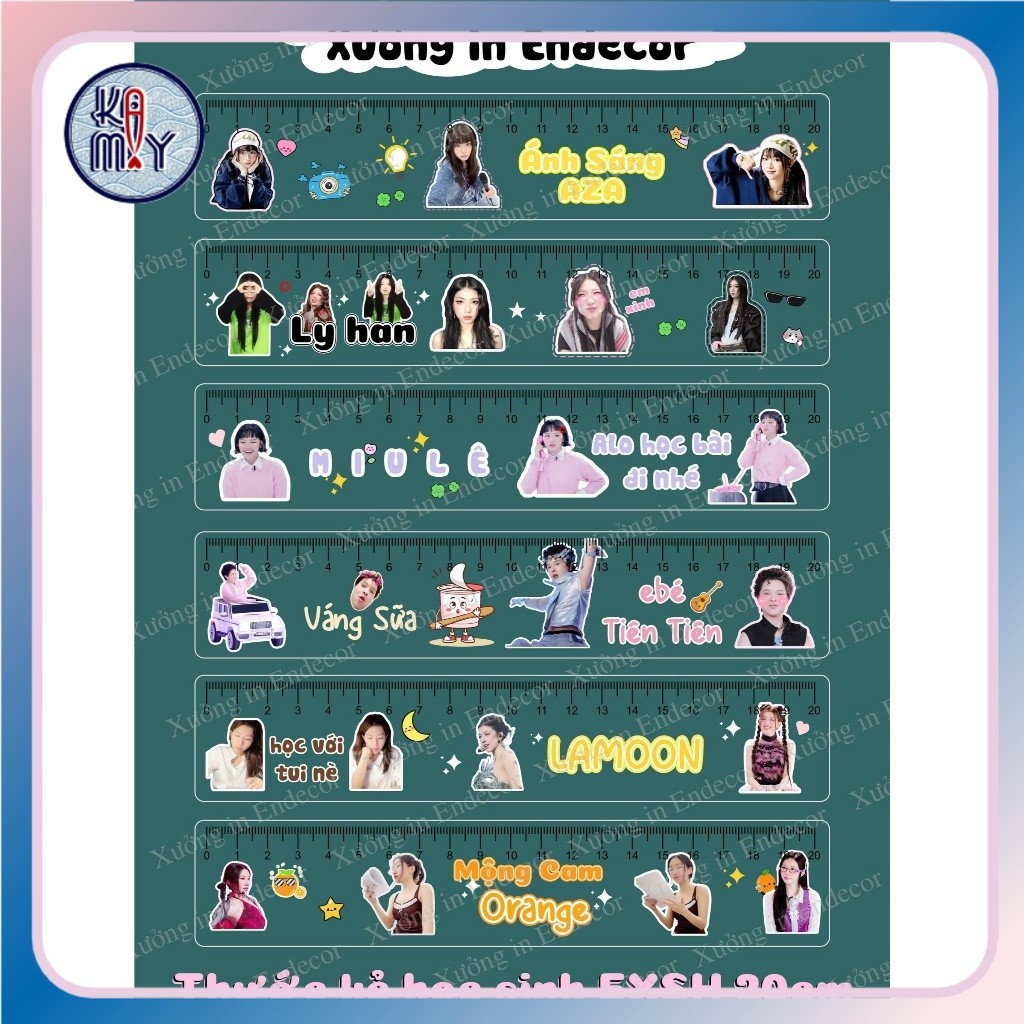 Thước kẻ em xinh say hi EXSH Lyhan Lamoon Miu lê Tiên Tiên Ánh sáng aza Orange 20cm - thước kẻ học s