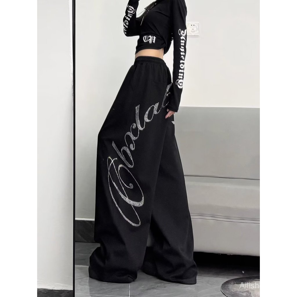 Sweatpants Jogger Nữ Có Đá Rhinestone Đen, Thoáng Mát, Dễ Mix Match