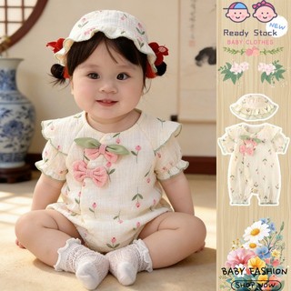 Mùa Hè Mới Bé Gái Bé Bay Tay Mỏng Có Mũ Trùm Đầu Áo liền quần 0-24 Tháng Trung Quốc Cotton Nguyên Chất Gạc Hoạt Hình Siêu Dễ Thương Thỏ Phong Cách Công Chúa Body