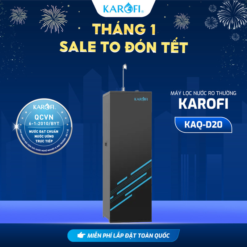[TẶNG BỘ LÕI] Máy lọc nước RO Karofi KAQ-D20 - Lõi RO Mỹ 50 GPD - Lõi lọc Smax Pro V - Giao lắp miễn