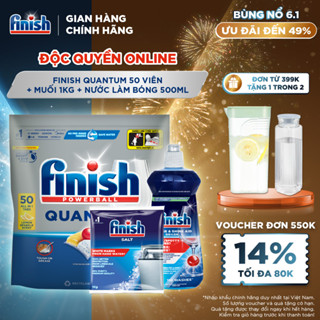  Combo Finish: Viên Rửa Chén Bát Finish Powerball Quantum 50 viên + Nước Làm Bóng 500ml + Muối Rửa Chén Bát 1kg 