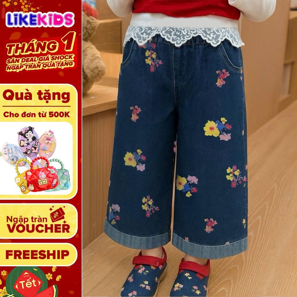 QUẦN JEAN cho bé gái hoạ tiết dễ thương LikeKids E58