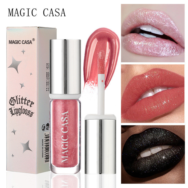Trang điểm MAGICCASA Diamond Lip Gloss Halloween Dark Vampire Lip Gloss Nhấp nháy Matte Lipstick mz0