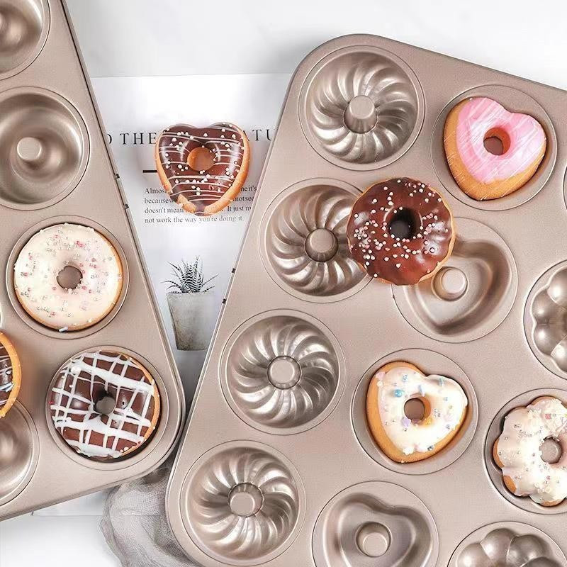 12 Khuôn Bánh Donut Tròn Ba Hoa Bốn Hoa Khuôn Bánh Donut Bánh Nhỏ Chảo Nướng Bánh Donut Khuôn Chống 