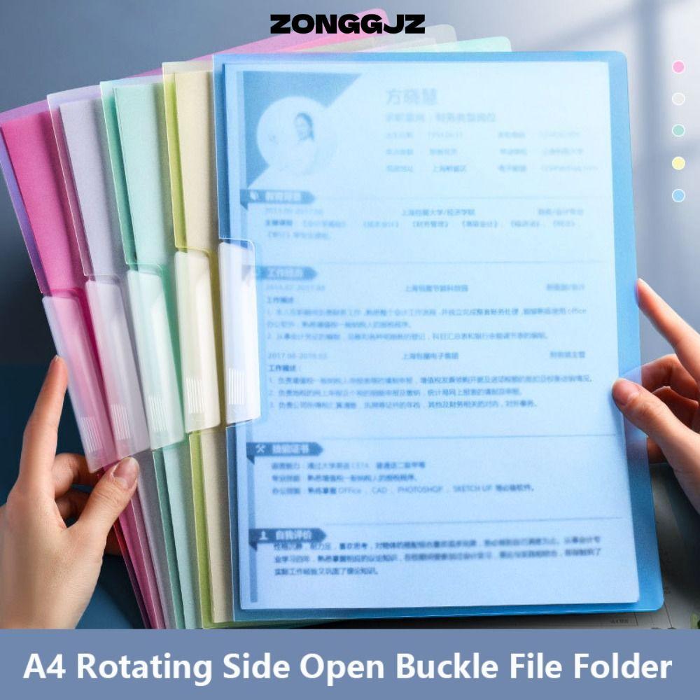 ZONGGJZ A4 Clipboard, Loose Leaf Xoay Side Open Buckle File Folder, PP Loose Leaf File Binder Busine