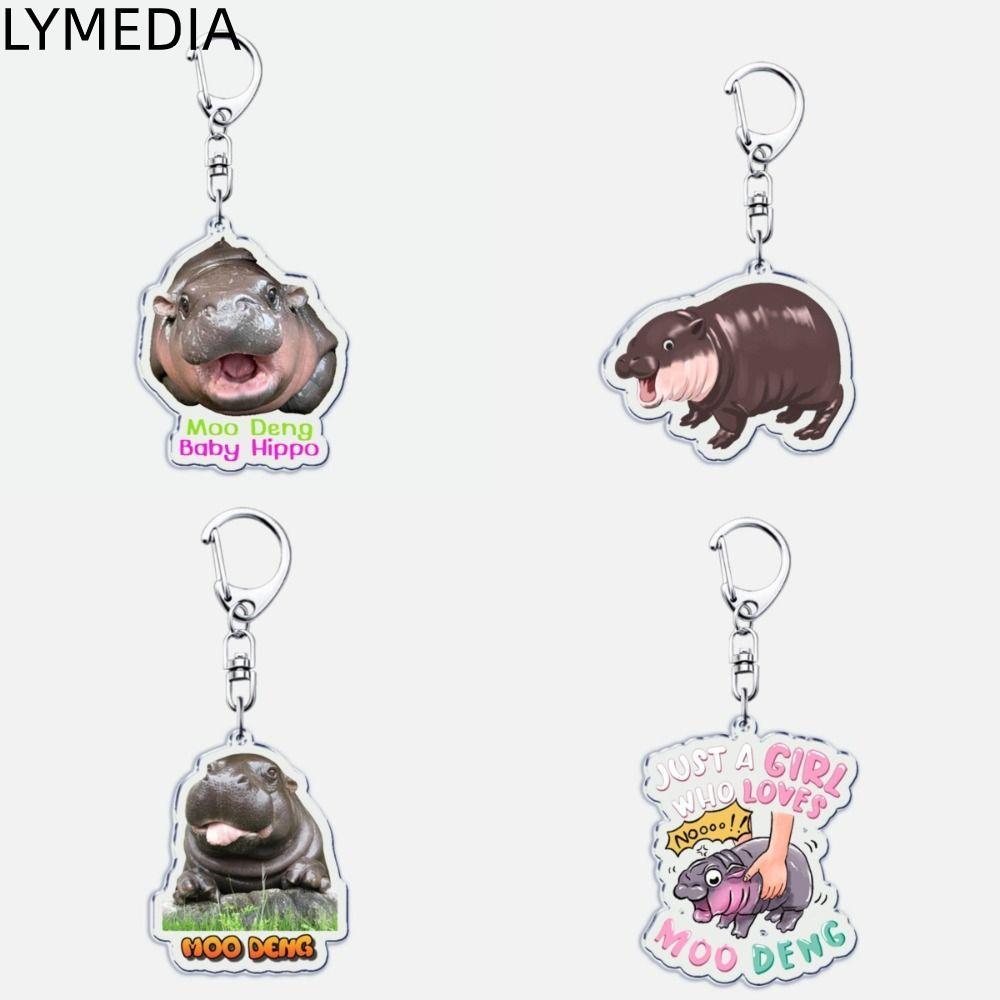 LYMEDIA Baby Hippo Móc Khóa, Sáng Tạo MooDeng Hippopotamus Mặt Dây Chuyền Móc Khóa, Hoạt Hình Dễ Thư