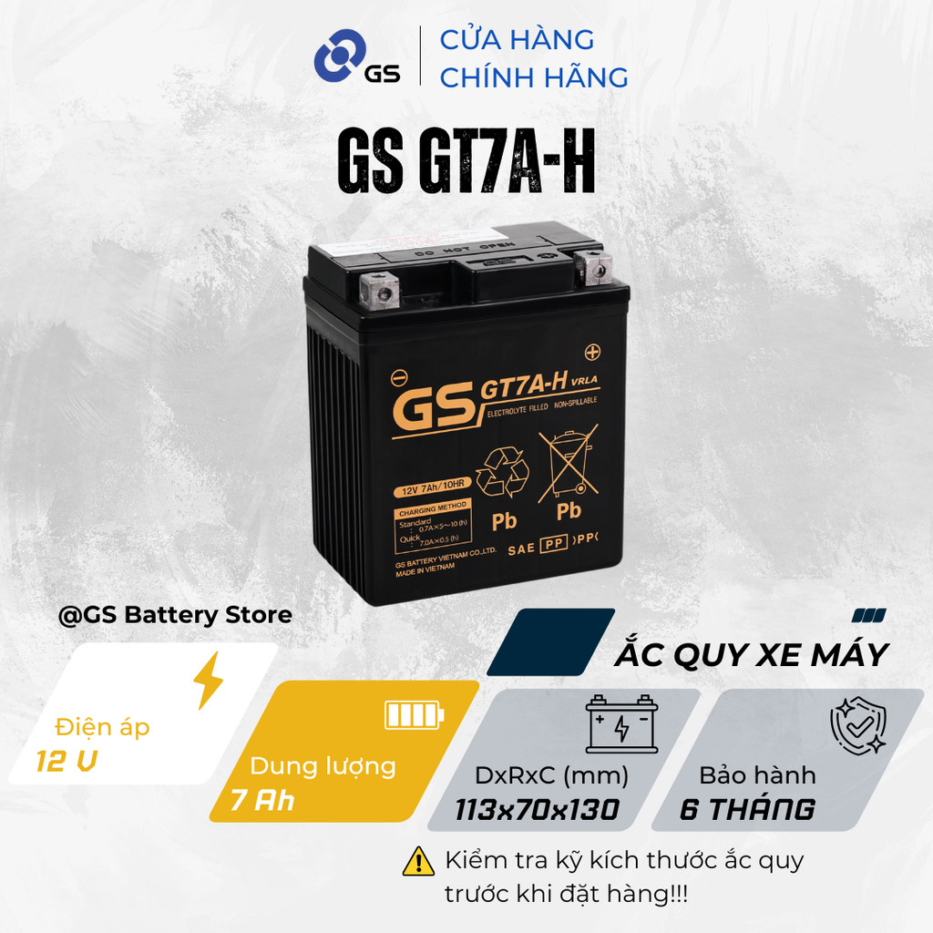 Bình ắc quy GS GT7A-H 12V 7Ah - Siêu bền, đề nổ mạnh mẽ (Đọc kỹ mô tả)