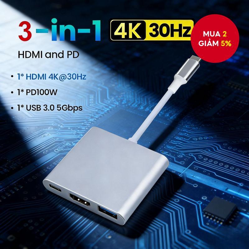 USB 3.1 Type C Thunderbolt 3 HUB 3 cổng với bộ chuyển đổi nguồn cho Macbook Laptop