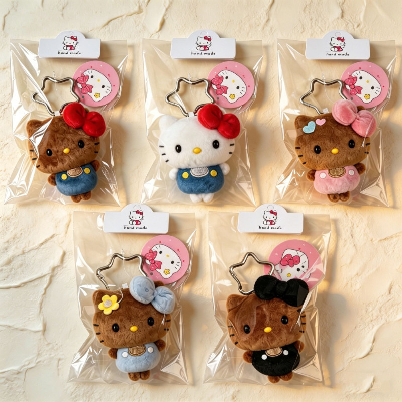 Hello Kitty Phong Cách Hawaii Sang Trọng Mặt Dây Chuyền Da Đen Vui Vẻ Hello Kitty Búp Bê Móc Khóa Ba