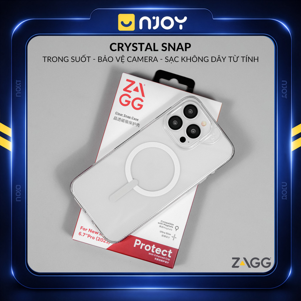 Ốp Trong Suốt Zagg Hỗ Trợ Sạc Không Dây Chống Sốc Cho Điện Thoại iPhone 16 Pro Max 15 14 13 Njoyshop