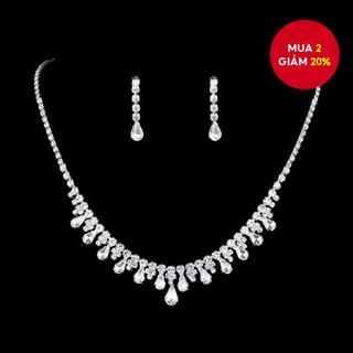  Hua Sáng Bóng Mạ Bạc Quyến Rũ Cô Dâu Cưới Vòng Cổ Bông Tai Bộ Trang Sức Kim Cương Giả Bộ 2 Món Phụ Kiện Cưới 