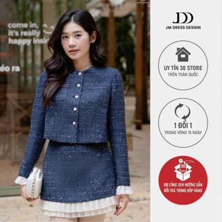  Set Áo Tweed Cổ Tròn Túi Ốp Phối Ren 5T02.2509K Chân Váy Tweed Phối Bèo Xếp Ly 4S28.2509K. Set Đồ Thanh Lịch Dự Tiệc JM 