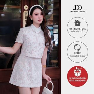  Set Áo Croptop Cổ Đức Ren Hoa 2T33.2506 Chân Váy A Nơ Eo 4S20.2506L. Đồ Set Nữ Ren Trắng Romantic Preppy 2025 bởi JM 