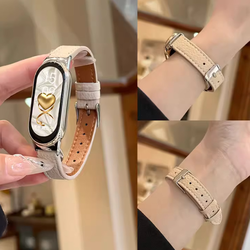 Dây Da Thật Chính Hãng Cho Miband 10 9 8 Thời Trang Kết Cấu Lychee Dây Đeo Tay Cho Miband 10-9-8 Ban