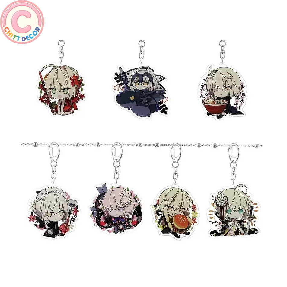 Bộ 7 móc khóa Fate/Grand Order – nhân vật Mash, Altria, Saber, Nero, thiết kế dễ thương, phụ kiện tr