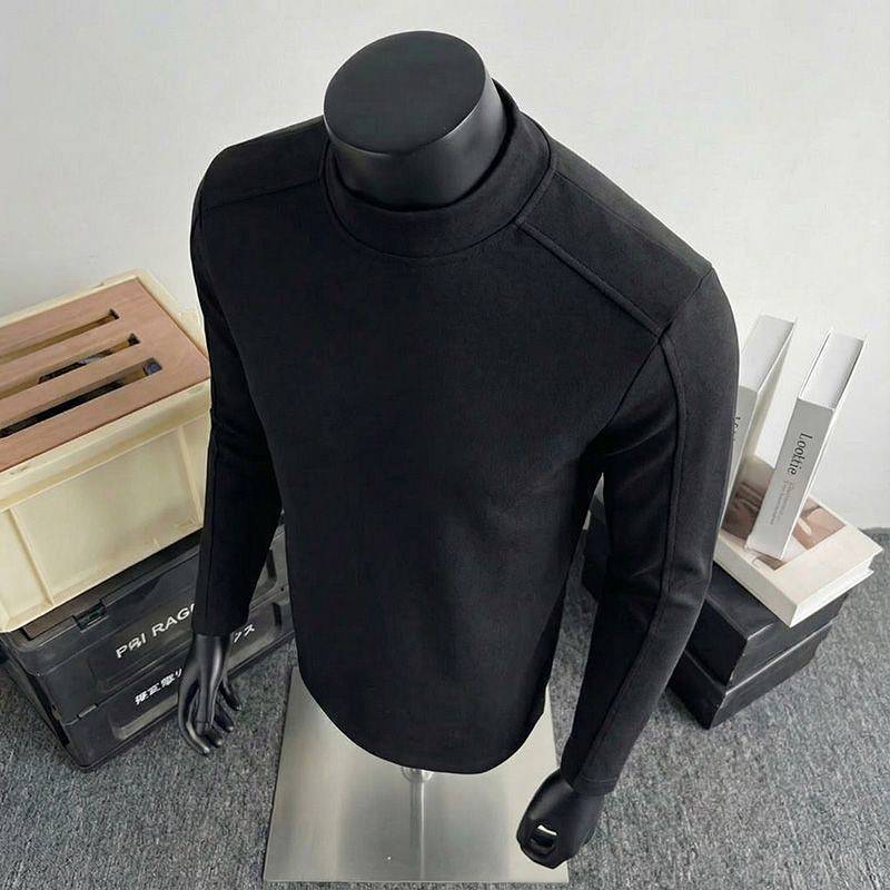Men's Dralon Long-Sleeved High-End Sweater Solid Color Top High Collar Warm Dralon Bottoming Shirt M
