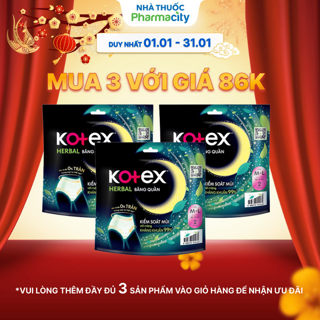 Băng quần ban đêm Kotex Herbal size M-L (2 miếng/gói)