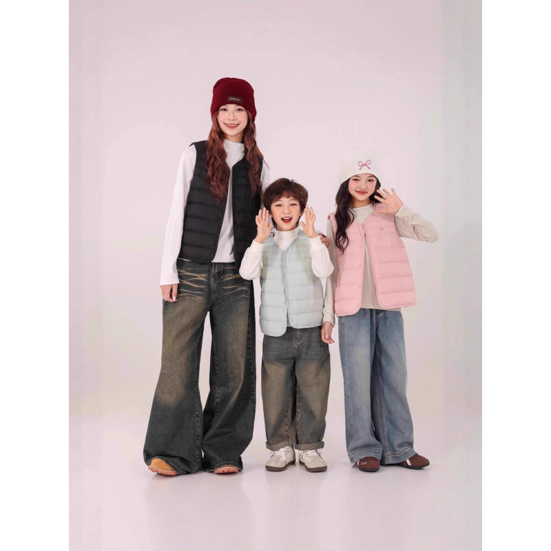 Down Vest Inner Liner Parent-Child Outfit Autumn Winter Boys and Girls Medium and Large Children Lig