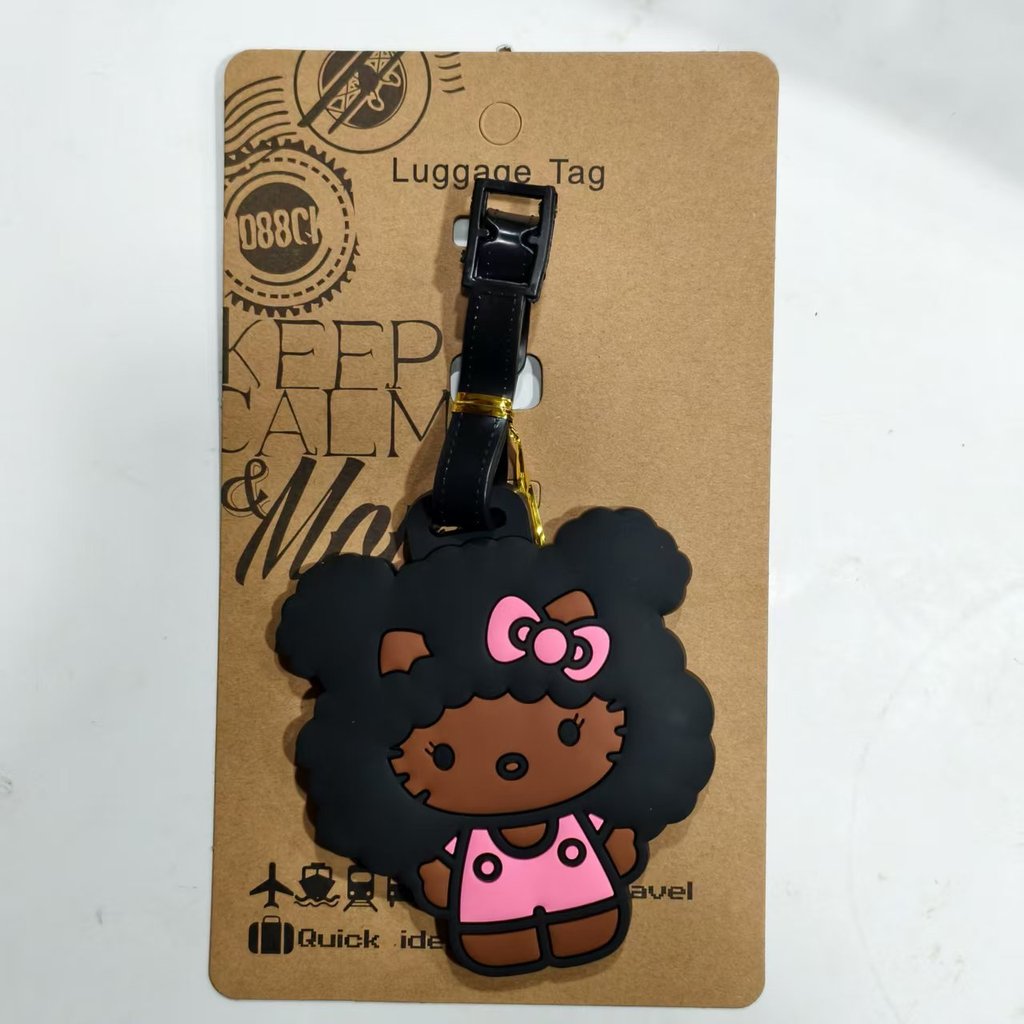 Thẻ Tên Túi Danh Sách Phong Cách Hawaii Da Đen KT Cat Hello Kitty Thẻ Hành Lý QGHD