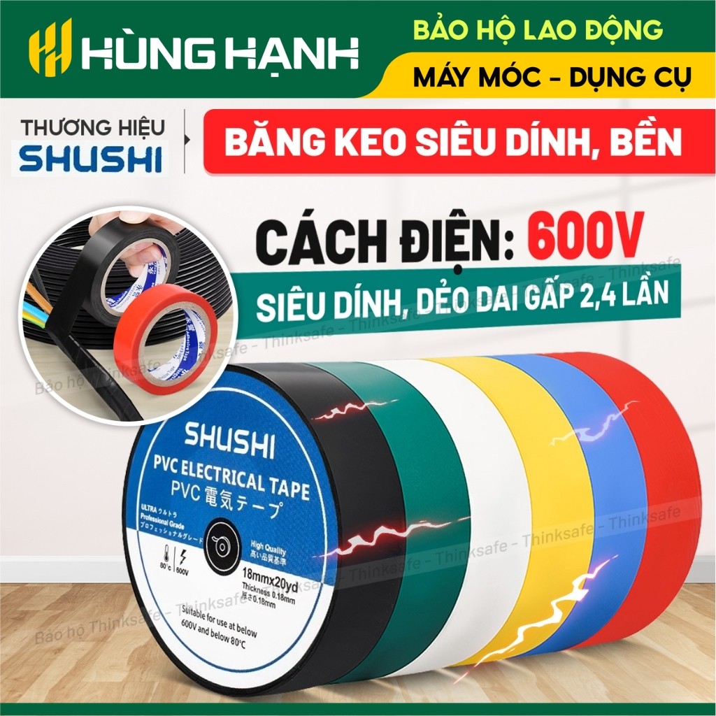 Băng Keo Cách Điện SHUSHI (Nhật Bản), Dày 0.18mm, Độ bám dính tốt,  Băng keo cách điện ShuShi chất l