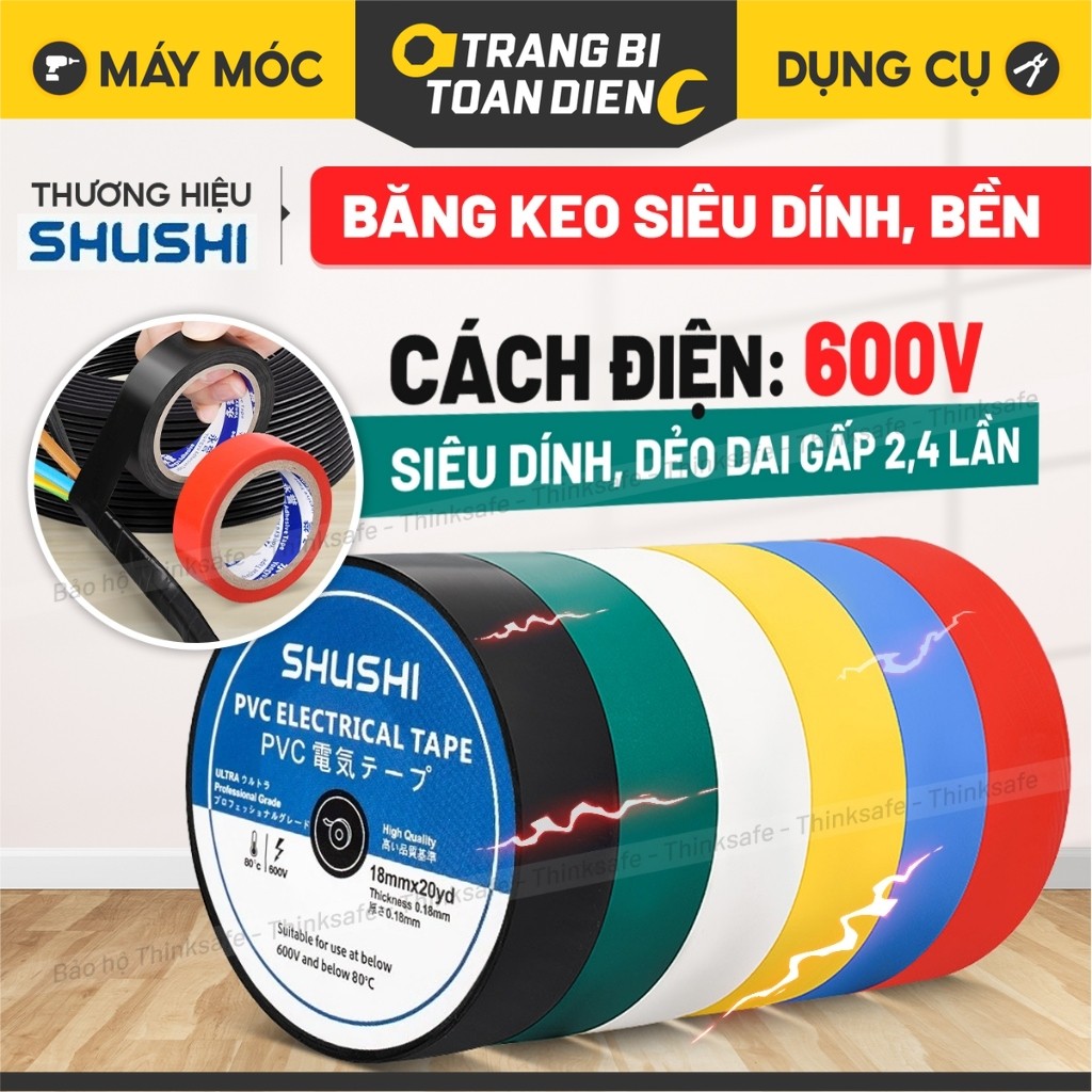 Băng Keo Cách Điện Bám Dính Tốt SHUSHI (thương hiệu Nhật Bản), Dày 0.18mm,  Băng dính cách điện ShuS