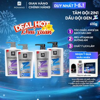  Tắm gội cho nam 2in1 cho nam   Dầu gội nam Romano Gen Z hương Sea Breeze  Forest Cedar 610g   chai - 2 mùi hương có sẵn 