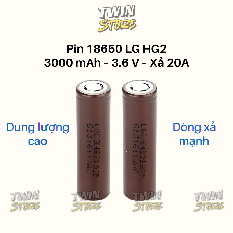 Pin Sạc 18650 LG HG2 Dung Lượng Lớn 3000mAh Xả Cao 20A - Mới - Chính hãng Hàn Quốc