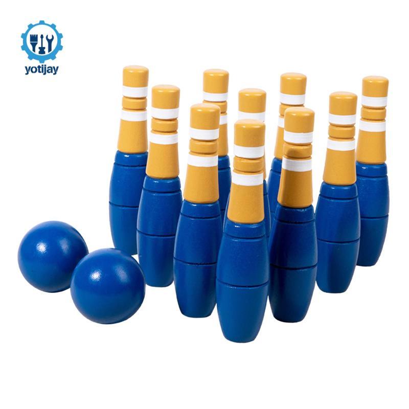 Bộ 10 Chiếc Bowling Bằng Gỗ, Đồ Chơi Bowling Trẻ Em Và Túi Đựng, Gia Đình Vui Nhạt Bowling Bãi Cỏ, C