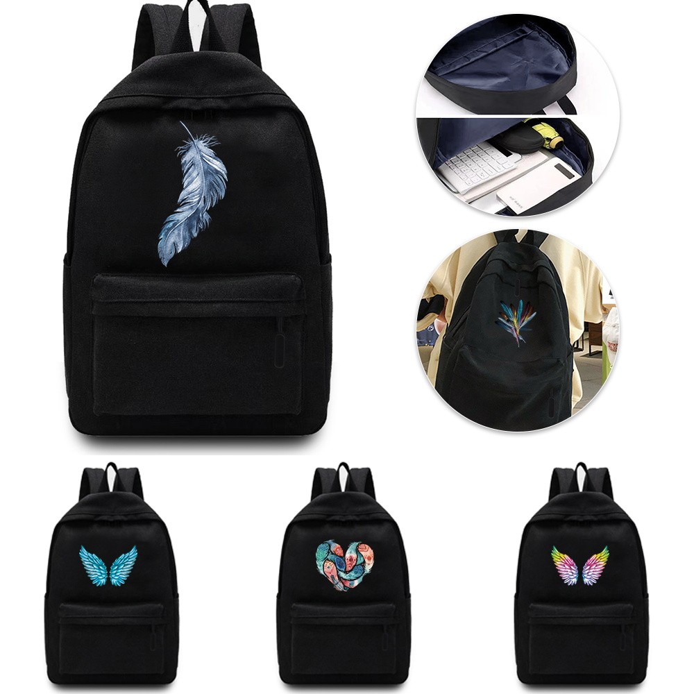 Large Capacity Women Feather Print  Men Cool Travelling Hiking BagPack School  for Girls Book Mochil