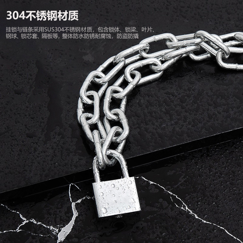 JUXIN Torch 304 Thép không gỉ Dây Xích Ổ Khóa Pin Xe Kính Cửa Kho Cửa Xe Đạp Chống Trộm Dây Xích Khó
