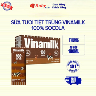 Thùng 24/ 48 Hộp Sữa Tươi Vinamilk 100% Hương Sôcola 180ml.
