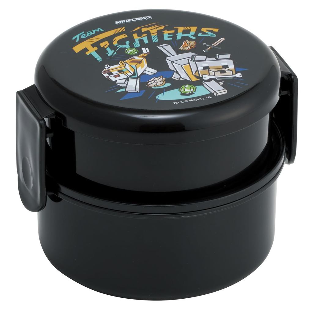 [Japan Direct] Minecraft Black 2-Tier Round Lunch Box 500ml Fork Bento Kids Game Japan