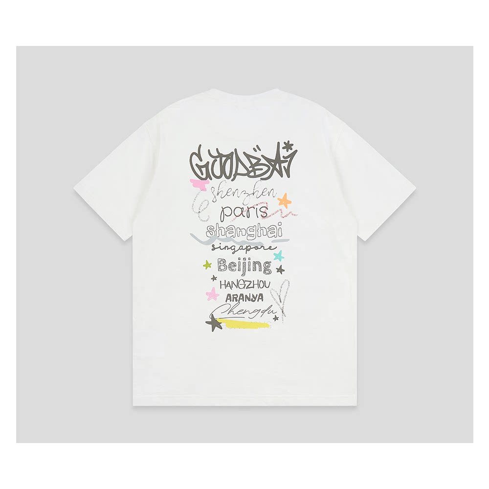 Hàng có sẵn Áo sơ mi thường ngày GOODBAI logo hoa in thành phố Áo thun ngắn tay Cotton cao cấp 100%