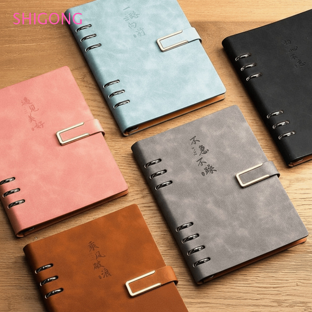 SHIGONG Loose Leaf Notebook, Kẹp kim loại có thể tháo rời Bao da A5 Notebook, Notepad 200 trang Bìa 