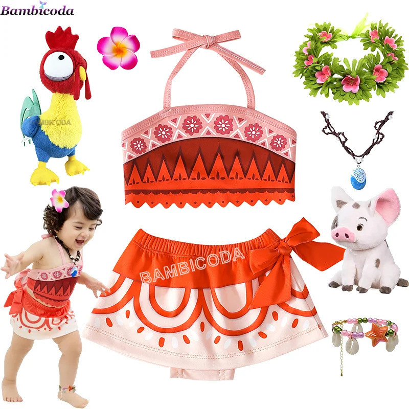 Phim Mới Moana 2 Đầm Halloween Cô Gái Đầm Công Chúa Hawaii Tập Đi Vaina Cosplay Bé Gái Suspender Lạ 