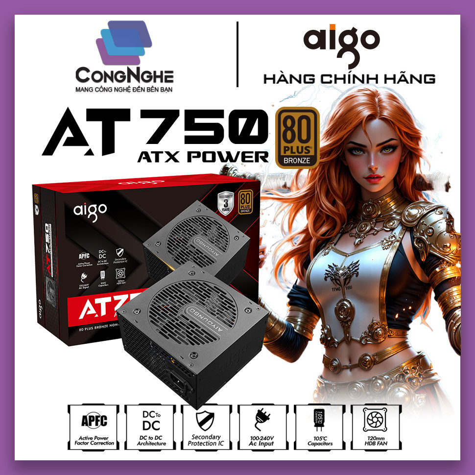 BỘ NGUỒN MÁY TÍNH AIGO MODEL AT750 CÔNG SUẤT 750W, APFC, DC TO DC 80 PLUS BRONZE