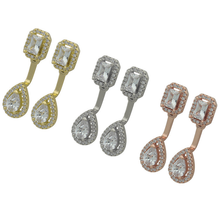 Square diamond, teardrop diamond, full diamond stud earrings for women, with diamond earrings