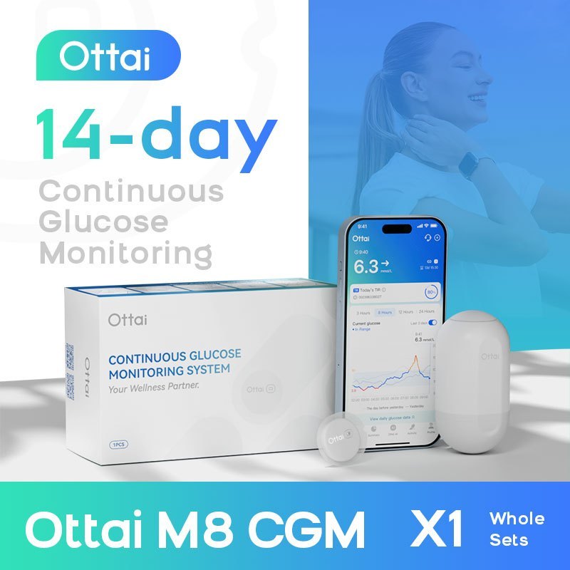 Ottai M8 CGM Continuous Glucose Monitor - Real Time Blood Glucose Monitor for Diabetes, No Finger Pr