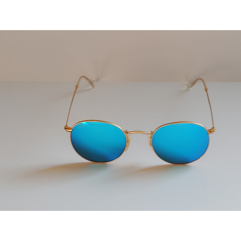 Kính râm kim loại tròn Ray-Ban RB3447- Khung vàng / Ống kính xanh