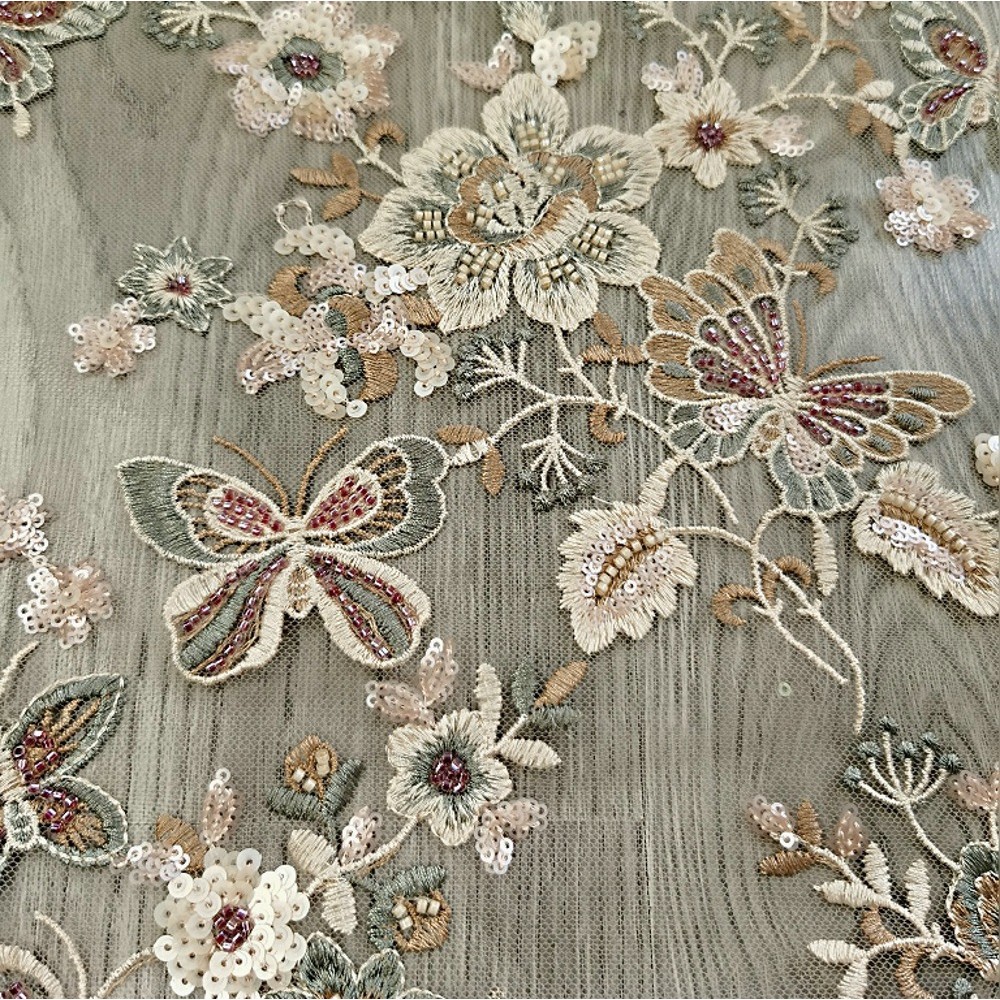 1 yardEG-1930122 Đính Hạt Ống Thêu Vải Sequin Vải Thêu Sequin Vải Thêu Vải