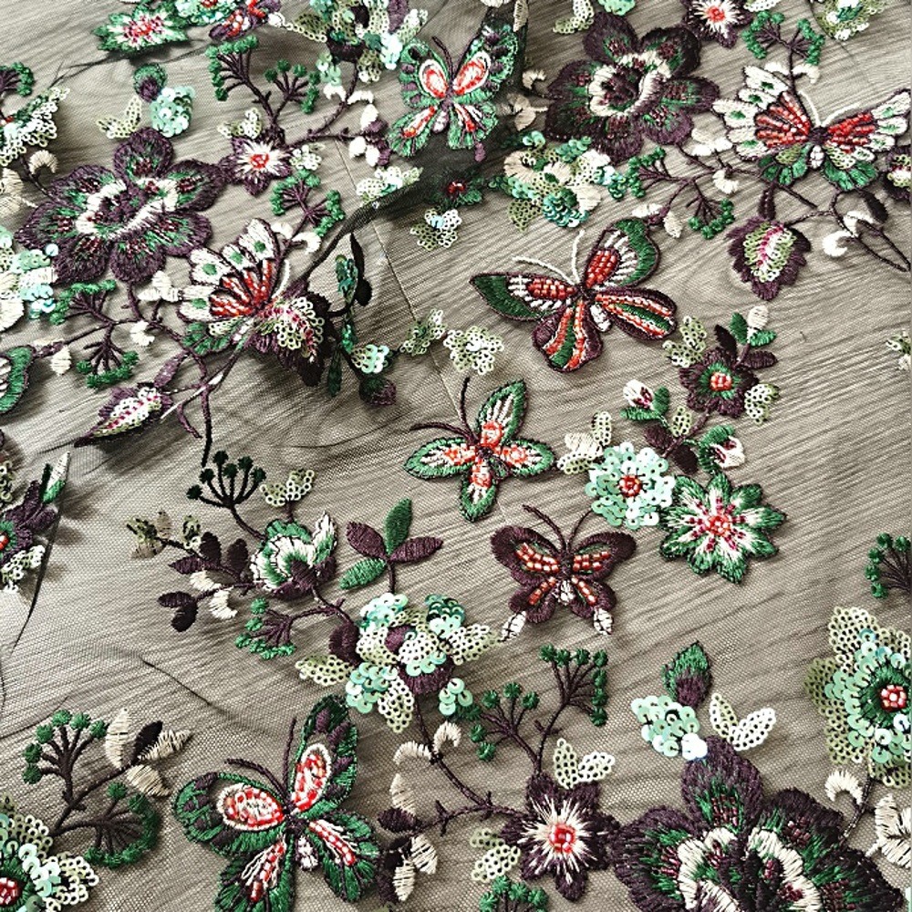 1 yardEG-1930122 Đính Hạt Ống Thêu Vải Sequin Vải Thêu Sequin Vải Thêu Vải