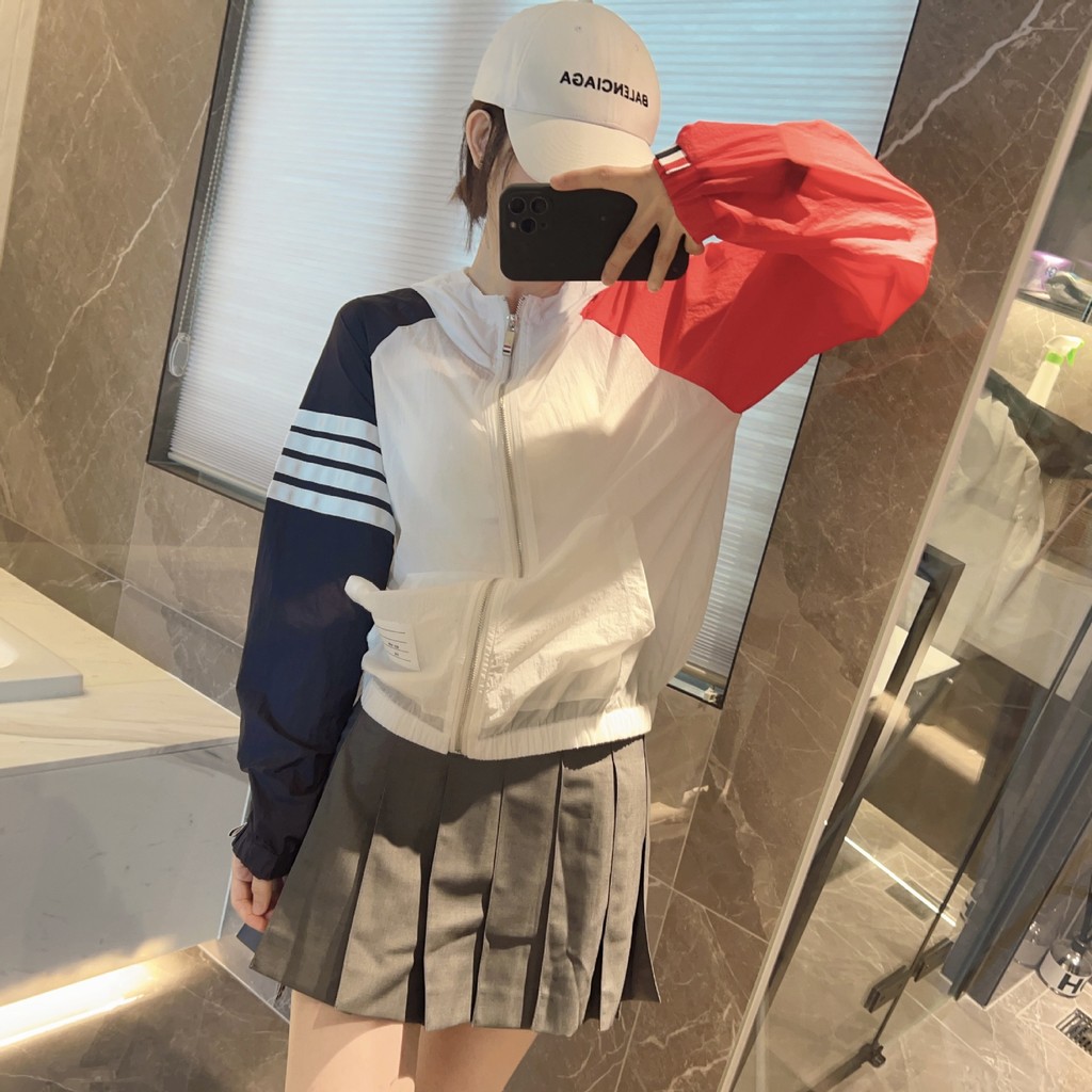 UYZL Thom Browne Color Block Sun Protection Clothing for Women, Summer New Four-Stripe Casual Sports